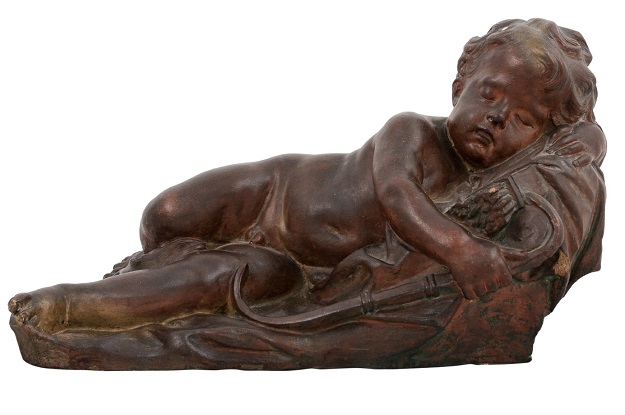 French 19th Century Terracotta Sleeping Cupid after Giovacchino Fortini