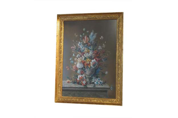 French Empire Period Pastel and Gouache Painting, circa 1810 in Giltwood Frame