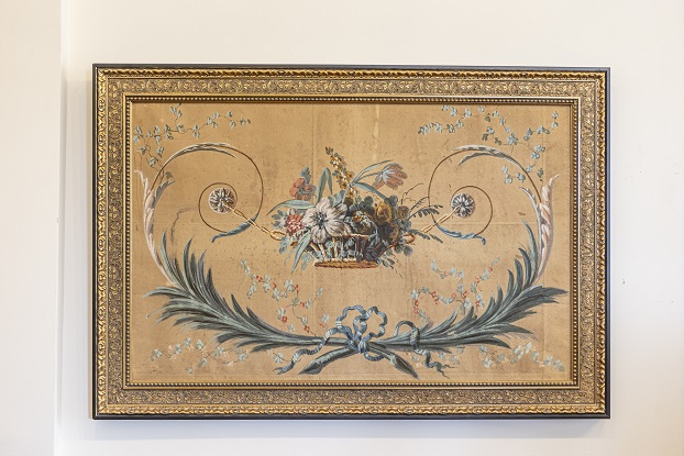 French Directoire Period Floral Painted Panel in Gilded Frame, circa 1790
