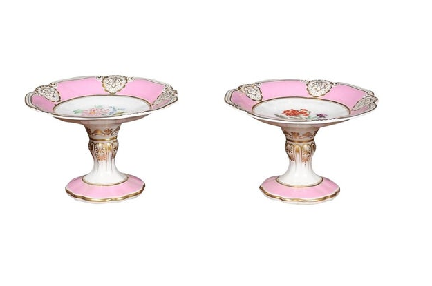 English Worcester Co. George Grainger Pink, White and Gilt Compotes