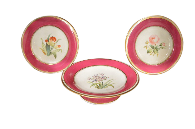 Louis-Philippe Paris Porcelain Fuschia Service Plates and Compotes, Sold Each