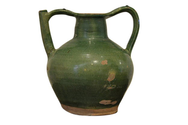 SOLD - French Provincial 19th Century Green Glazed Pitcher with Cork Top
