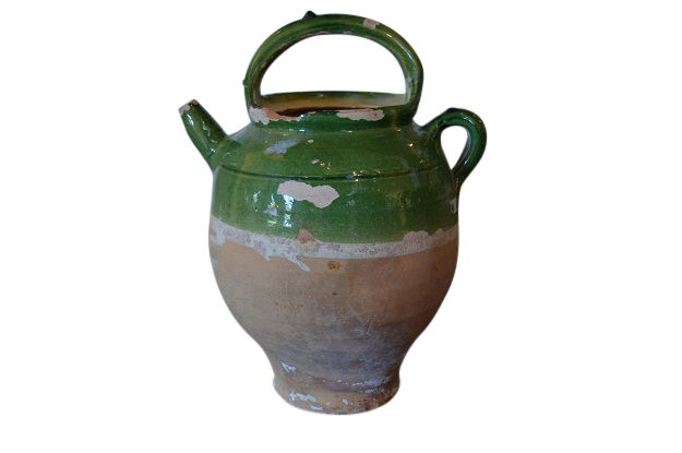 French Provincial 19th Century Green Glazed Jug with Weathered Patina