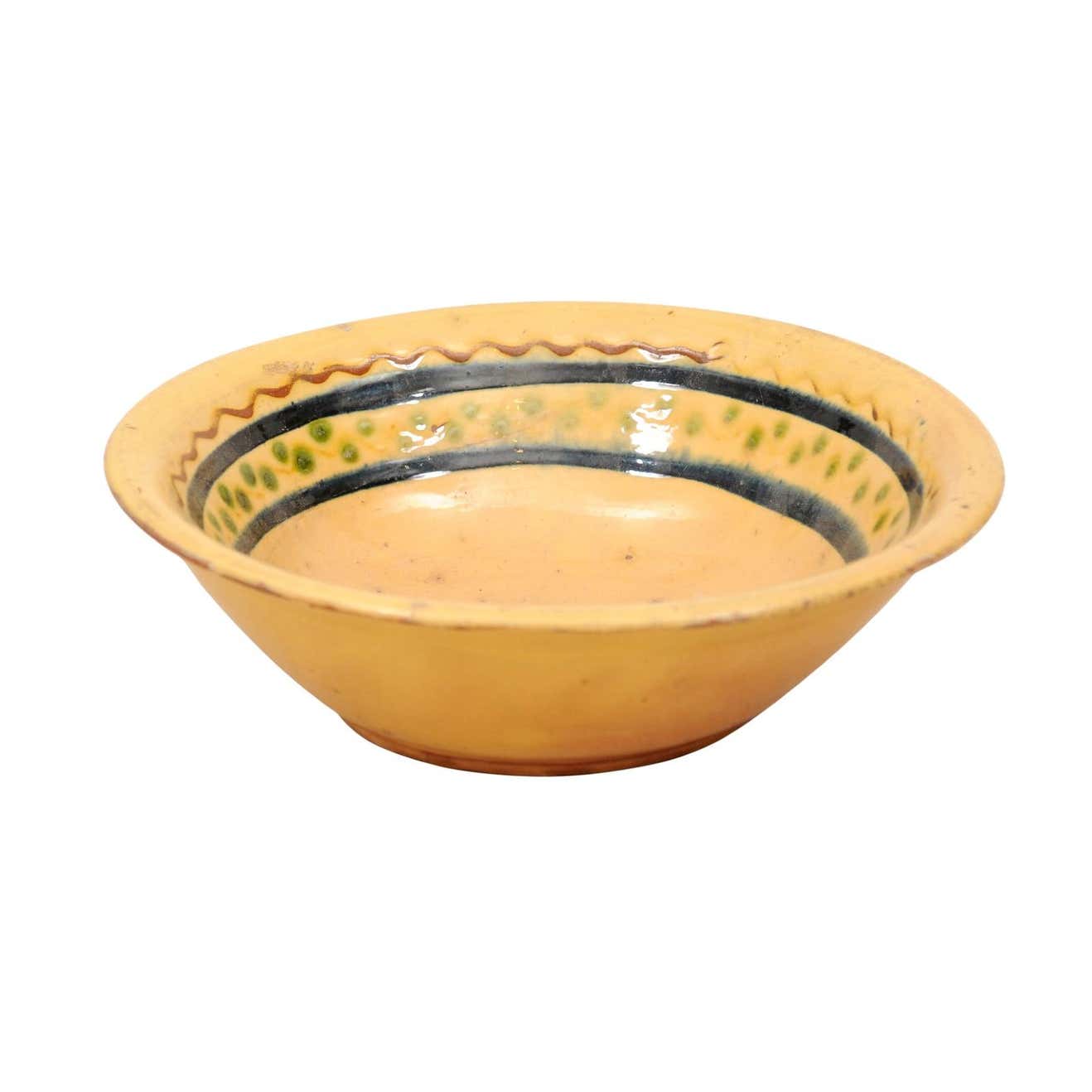 French 19th Century Bowl from the Poterie Hertz of Annecy, with Yellow Glaze