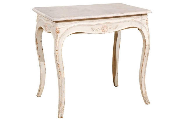 Swedish 1890 Painted Freestanding Side Table with Cabriole Legs and Carved Skirt