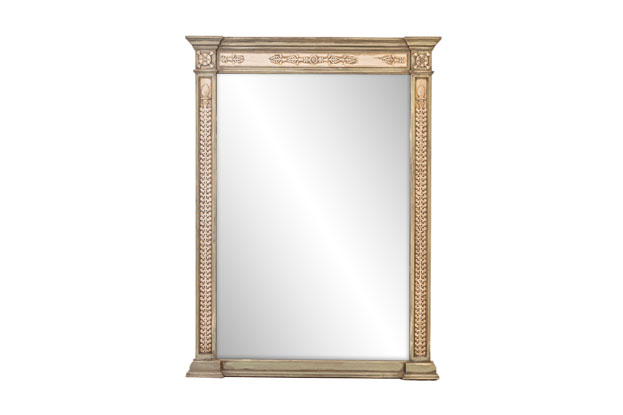 Neoclassical Style Mirror Made from 1750s French Door Frames with Carved Décor