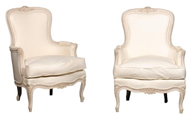 Pair of Swedish Rococo Style Painted Bergères Chairs, circa 1880 with Upholstery