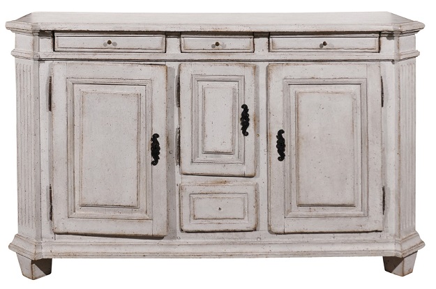 Late 18th Century Swedish Gustavian Painted Wood Sideboard with Fluted Pilasters