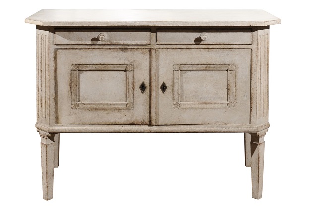 ON HOLD - Swedish 1890 Painted Sideboard with Two Drawers, Two Doors and Fluted Side Posts