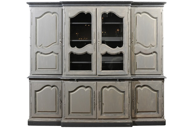 French Grey Painted Louis XV Style Two-Part Bibliothèque Custom-Made in 1978
