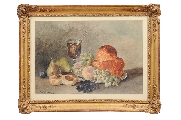 French Framed Still-Life Watercolor Signed Jacques Redelsperger, circa 1887