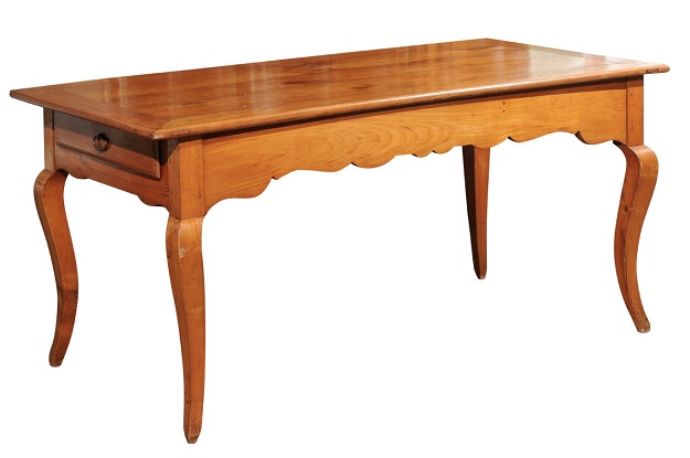 French Louis XV Style 19th Century Cherry Office Table with Lateral Drawers