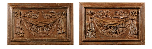 Pair of 18th Century Architectural Panels with Swags Hand-Carved in Low-Relief