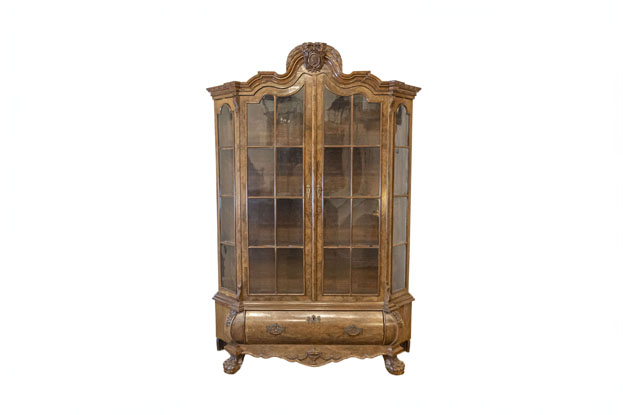 Dutch Rococo Revival 1890s Bombé Vitrine with Glass Doors and Single Drawer