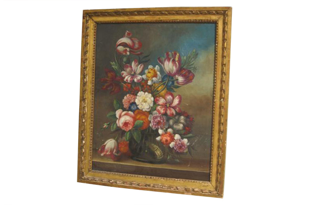 French 18th Century Oil on Canvas Floral Painting in the Dutch School Style