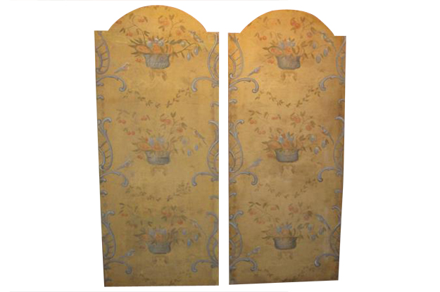 Pair of French 18th Century Hand-Painted Decorative Panels with Fruits and Birds