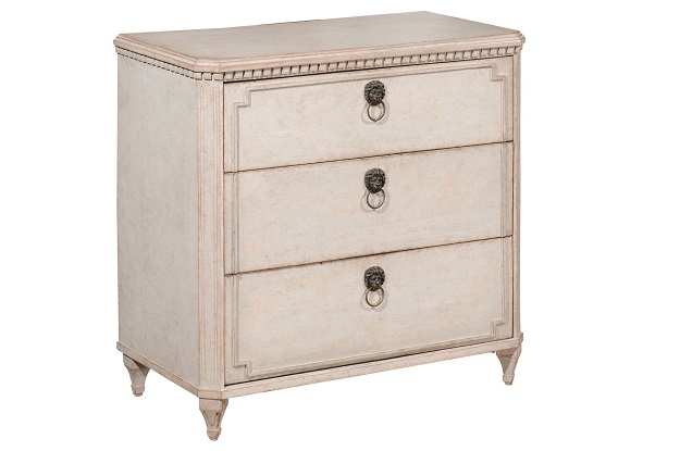 SOLD - Swedish Gustavian Style 19th Century Painted Three-Drawer Chest with Dentil