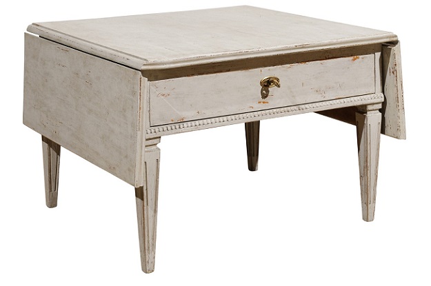 Swedish Gustavian Style Painted Coffee Table with Drop Leaves, 20th Century