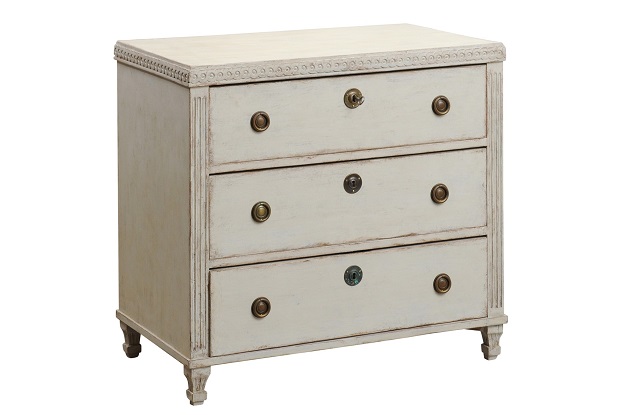 ON HOLD - Swedish 1865 Neoclassical Style Painted Three-Drawer Chest with Guilloches