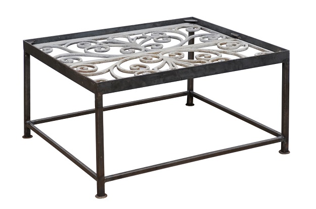 SOLD - French Contemporary Coffee Table Made from 18th Century Cast Iron Railings