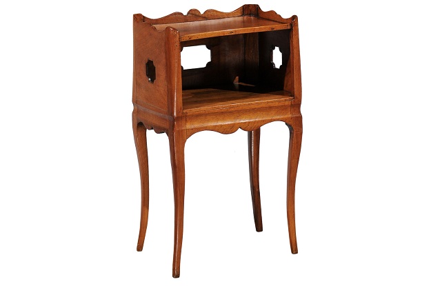 French Louis XV Style 19th Century Nightstand with Tray Top and Lateral Drawer