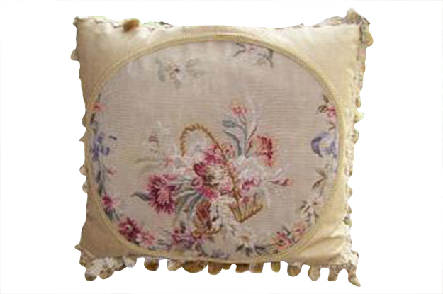 19th Century French Aubusson Floral Pillow