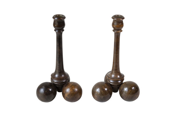 Pair of English Victorian Period Late 19th Century Sphere Bases Candlesticks