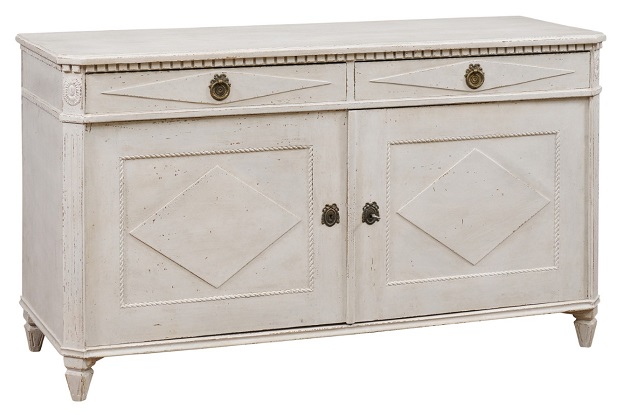 ON HOLD - Swedish 1890s Gustavian Style Painted Wood Sideboard with Diamond Motifs