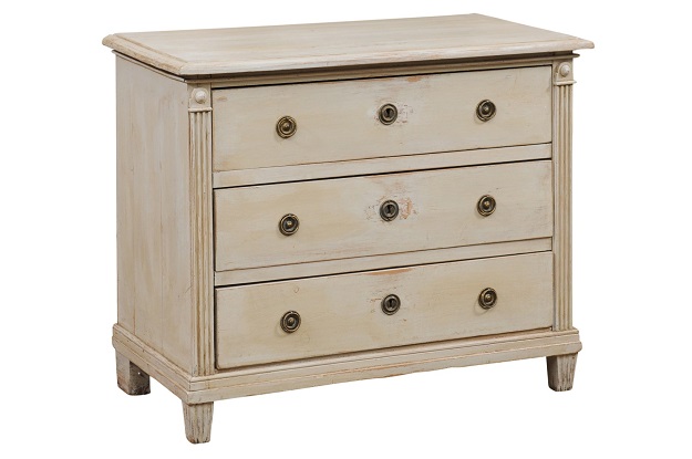 Swedish 1890s Gustavian Style Chest with Three Drawers and Fluted Side Posts