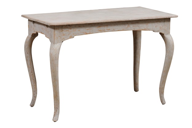 ON HOLD - Swedish 1780s Rococo Period Table with Cabriole Legs and Distressed Finish