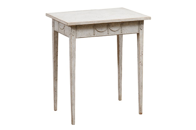 ON HOLD - Swedish Gustavian Style 1860s Painted Console Table with Carved Garlands