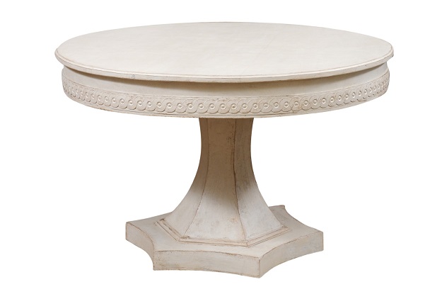 Swedish 1940s Neoclassical Style Painted Pedestal Table with Carved Guilloche