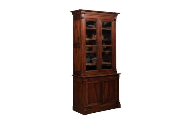 Louis XVI Style 1890s French Bookcase with Glass Doors and Pull Out Drawers DLW