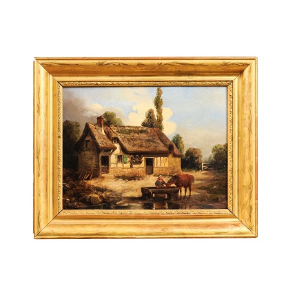 French 19th Century Painting Signed Léon Bertan Depicting a Bucolic Farm Scene