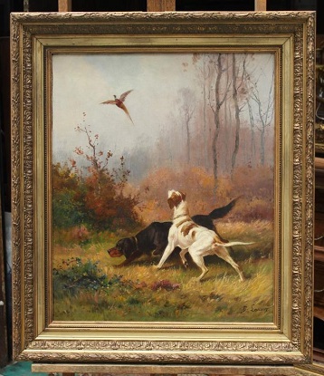 French 19th Century Framed Hunting Scene by B. Lanoux