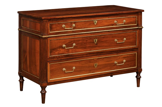 French Louis XVI Style 1890s Commode with Graduated Drawers and Brass Hardware