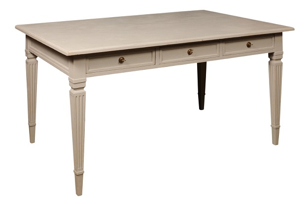 ON HOLD:  Swedish Gustavian Style 1900s Painted Wood Writing Table with Three Drawers