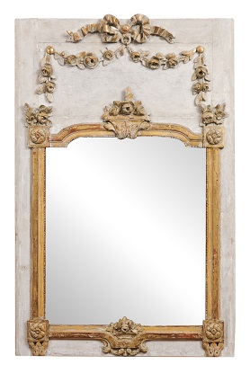 ON HOLD -  French Louis XVI Period 1770s Carved and Gilded Trumeau Mirror with Floral Décor
