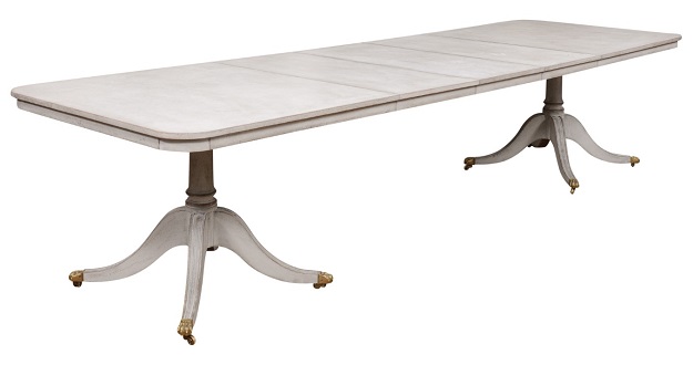 ON HOLD -- R1R:  Swedish 1900s Painted Two-Pillar Extension Dining Table with Brass Lion Feet