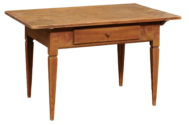 Swedish 1790s Gustavian Period Country Table with Single Drawer and Tapered Legs