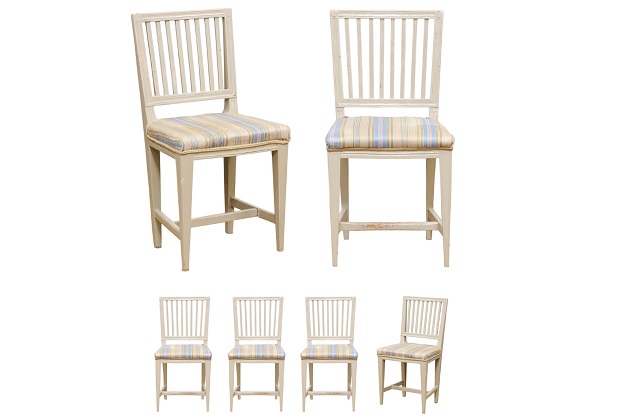 Six Swedish Gustavian Style 1850s Painted Wood Side Chairs with Carved Rosettes 4 at DLW