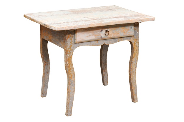 ON HOLD:  Swedish 1790s Folk Art Side Table with Drawer and Rococo Style Cabriole Legs