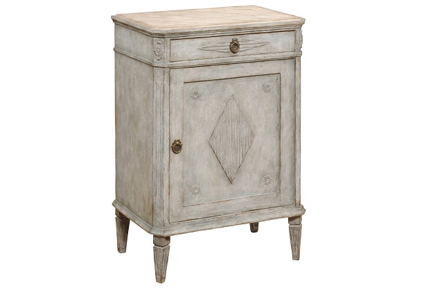 Swedish, 1880s Gustavian Style Painted Wood Bedside Table with Diamond Motifs