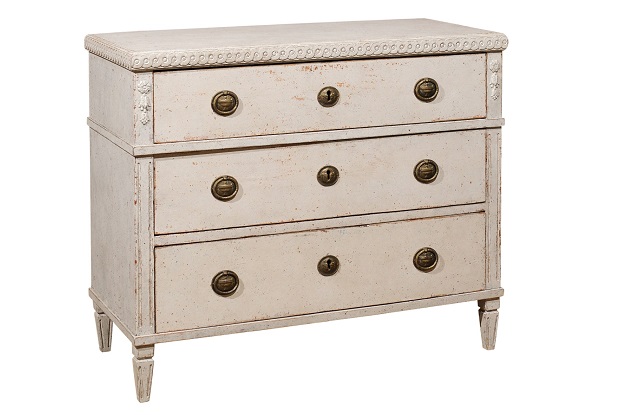 ON HOLD - Swedish Late 18th Century Gustavian Painted Three-Drawer Chest with Guilloches