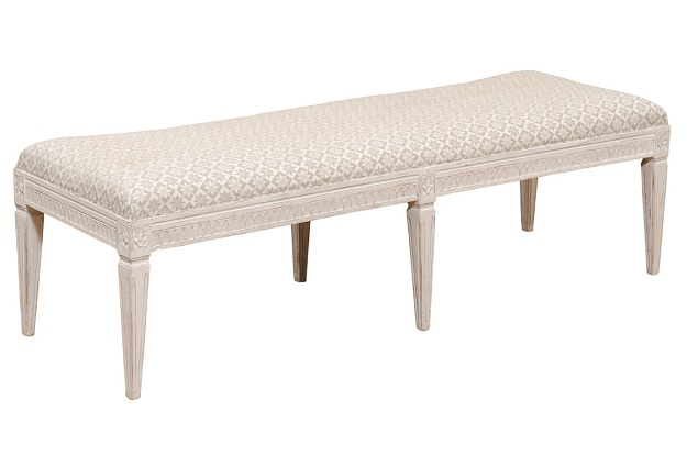Swedish 1890s Gustavian Style Bench with Carved Rosettes and Arched Motifs