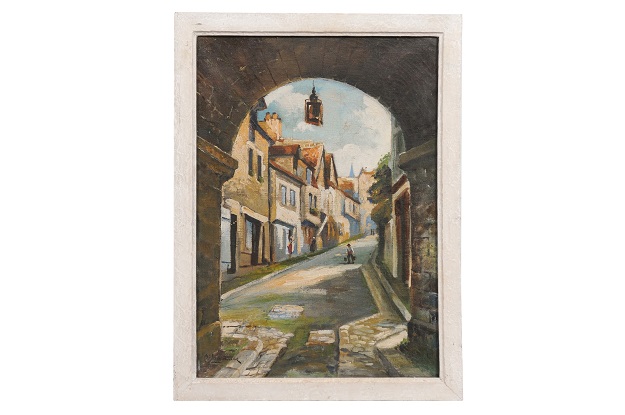 French Oil on Canvas Framed Landscape Painting of the Breton Petit Port de Dinan