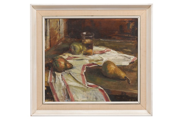 ON HOLD - English 20th Century Framed Oil on Canvas Still-Life Painting Depicting Fruits