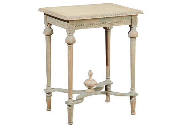 Swedish Gustavian Style 19th Century Painted Console Table with Carved Finial
