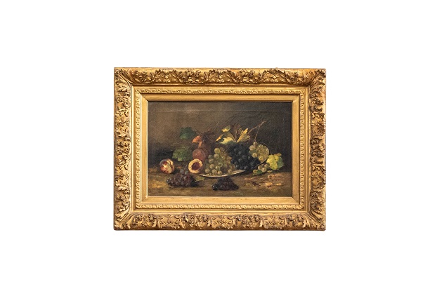 French Giltwood Framed 19th Century Oil on Canvas Painting Depicting Fruits
