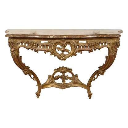 French 1890s Rococo Style Carved Giltwood Console Table with Floral Décor